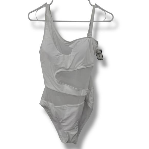 NEW Bar III White One Piece Swimsuit Size Small Cut Out Mesh One Shoulder Swim - Picture 2 of 7